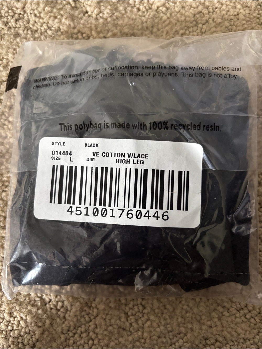 Black Cotton High Leg Underwear - Size L